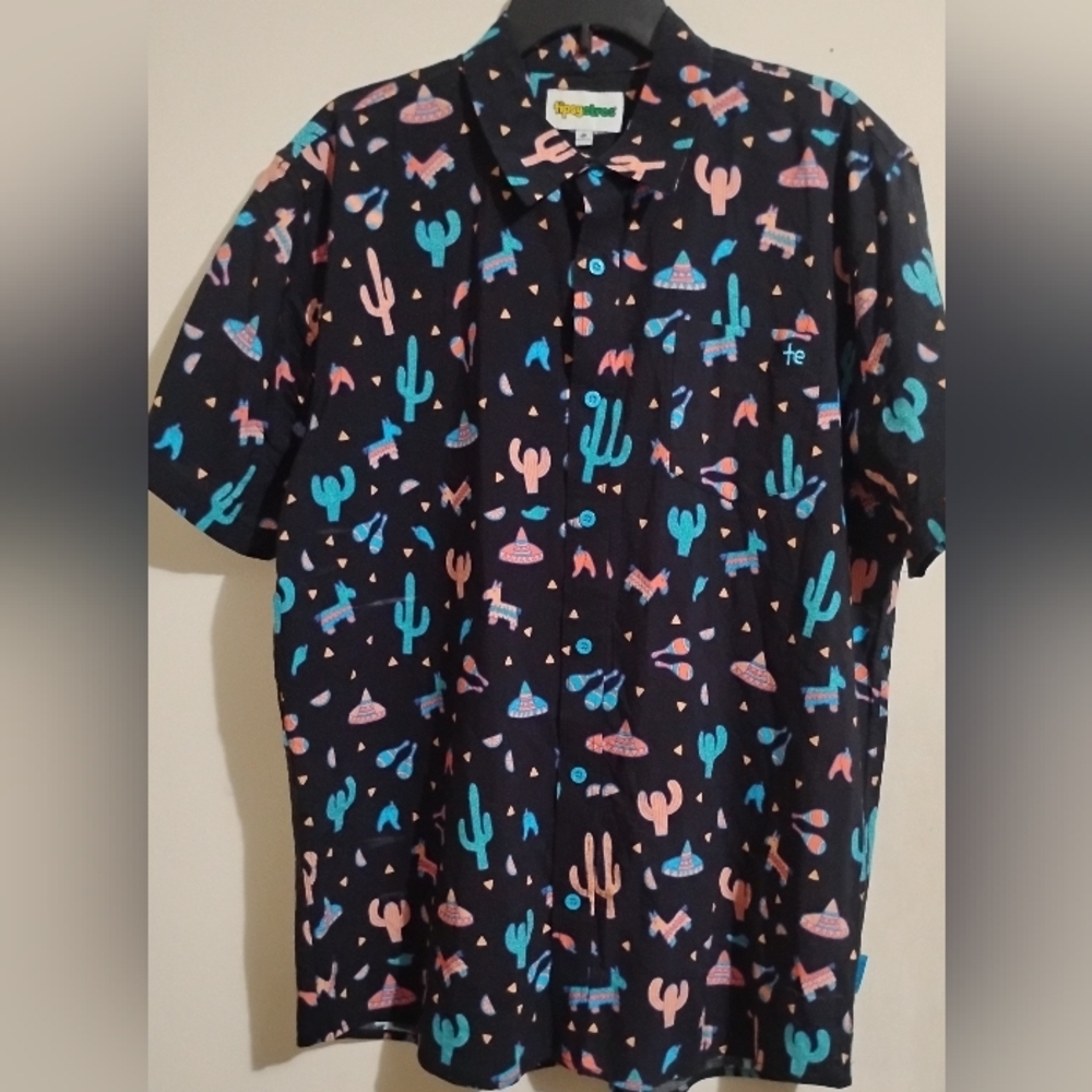 Tipsy Elves Shirt Mens Midnight Fiesta Hawaiian Pinata Cactus zise XL